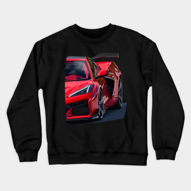 Corvette C8 Z06 Supercar Racecar Sportscar Red Z06 Crewneck Sweatshirt by Tees 4 Thee